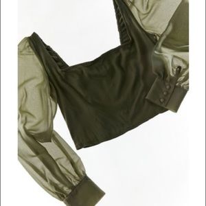 UO Square Neck Sheer Sleeve Blouse